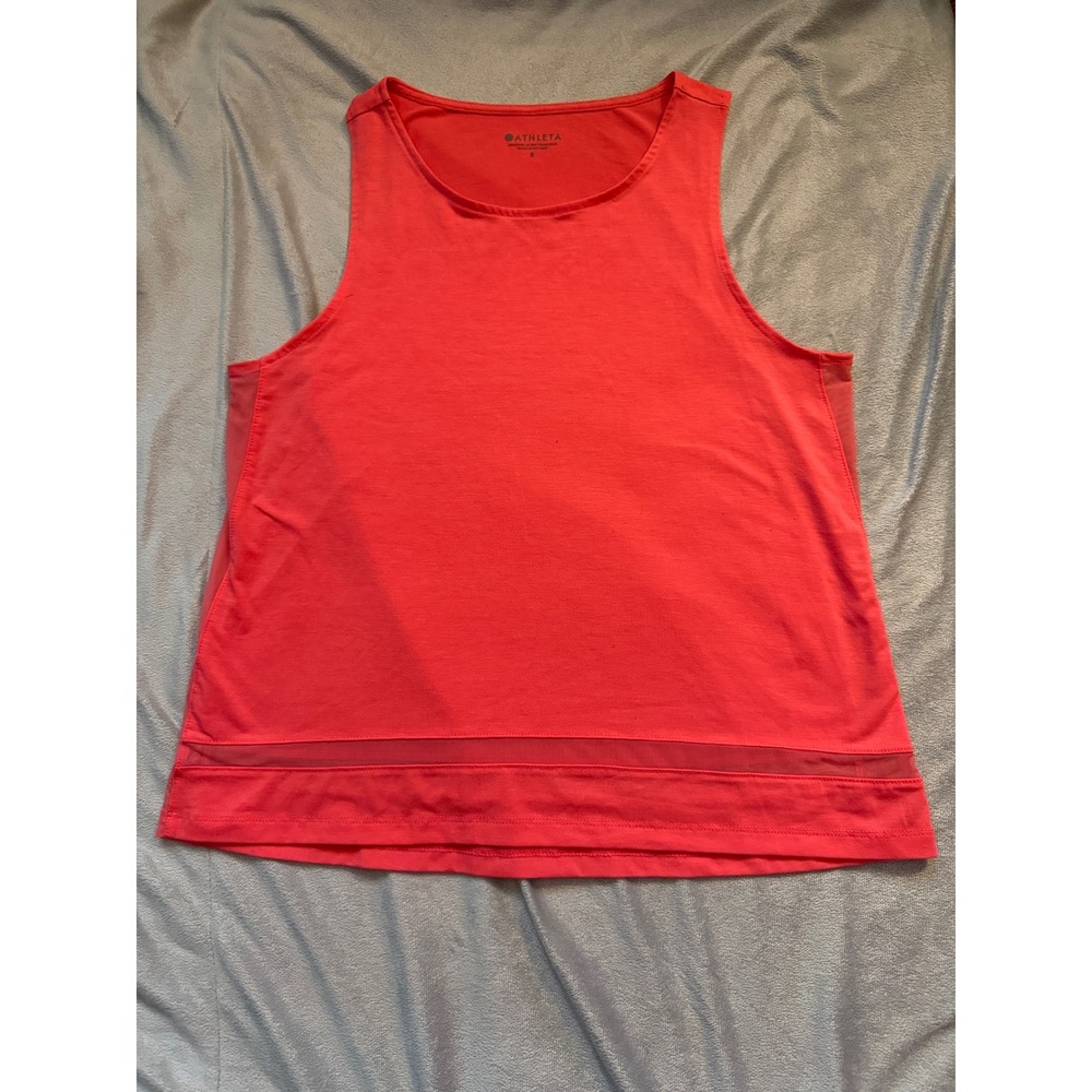 Athleta Tank Top Small Coral Pink Mesh Trim Workout Activewear Bright Athleisure